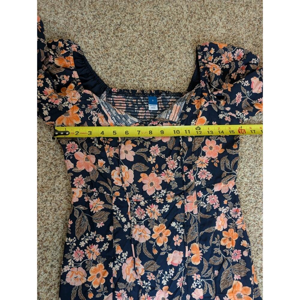 Old Navy Puff-Sleeve Floral-Print Pintucked Smocked Midi Swing Dress Size Small - Picture 9 of 13